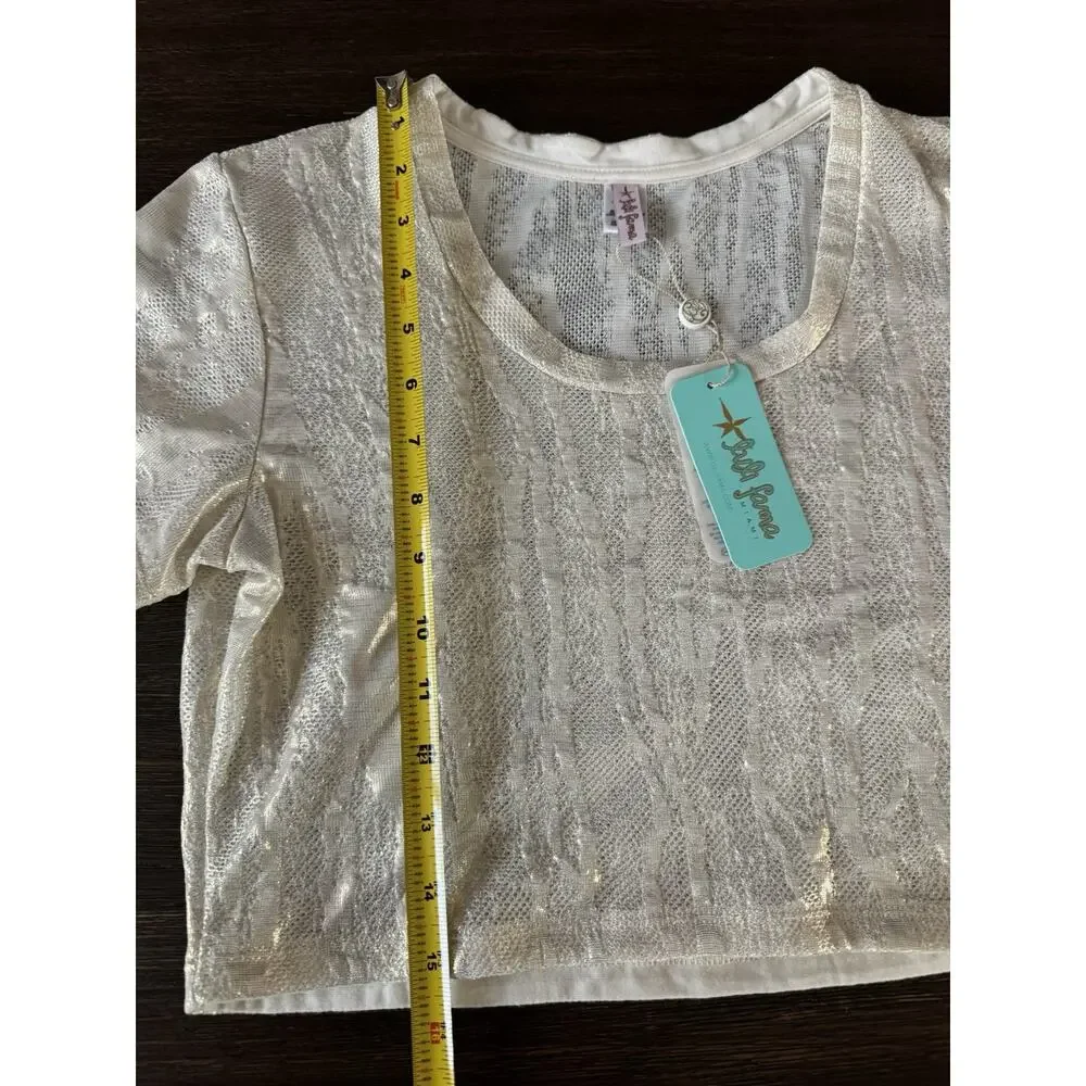 Luli Fama Top Cover Up Womens Small OPALESCENCE Crop Beige Gold Beach Pool NWT